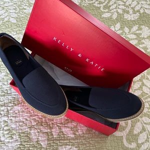 Navy blue Amira Wedge Loafer by Kelly & Katie, size 7.